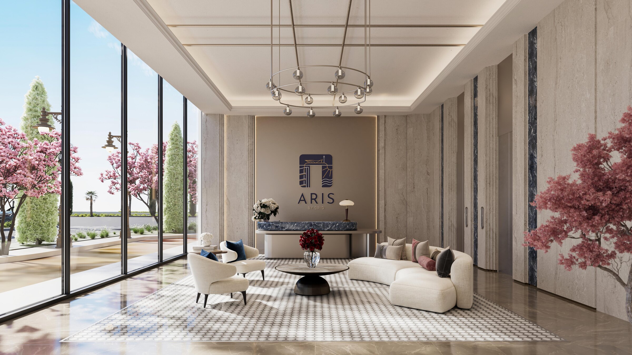 Aris lobby with a seating area
